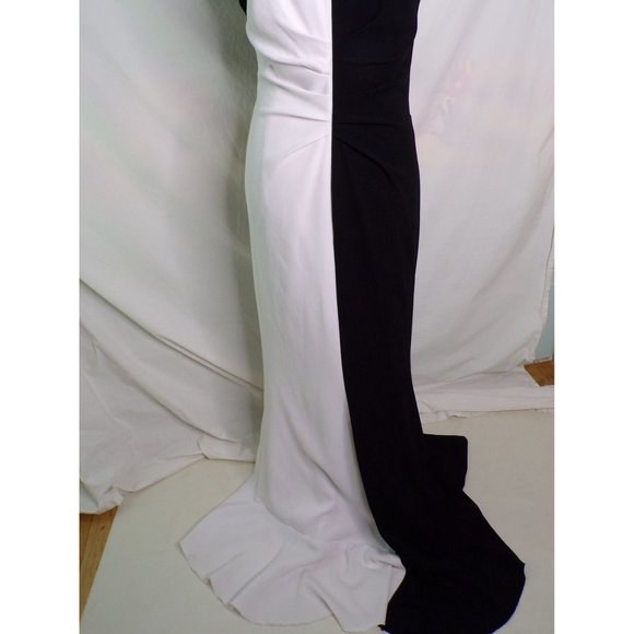 🆕TALBOT RUNHOF Bobbin2 Ruffled ColorBlock Gown Black & White 10 - Picture 15 of 16